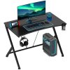 HOMCOM Gaming Desk 108 x 66 cm PC Computer Desk with Whole Board, A Shaped Gaming Table for Home Office with Cup Holder and Headphone Hook, Black