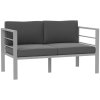 Outsunny 2 Seater Garden Sofa, All-Weather Garden Loveseat with Removable Cushions, Metal Frame Outdoor Furniture for Balcony, Charcoal Grey