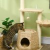 PawHut Cat Tree Tower for Indoor Cats, Climbing Activity Centre, Kitten Furniture with Cattail Fluff Bed House, Sisal Scratching Post, Hanging Ball, 50 x 50 x 119cm, Natural Tone