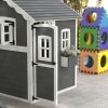 Outsunny Wooden Playhouse for Kids Outdoor Wendy House Indoor with Doors, windows, Plant Box, Floors, for 3-8 Years, for Garden, Lawn, Patio - Grey