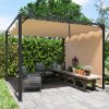 Outsunny 3 x 3(m) Garden Pergola with Retractable Roof Canopy, Aluminium Pergola Kit Gazebo with Roller Shade, UPF30+ Sun Shade Shelter for Porch, Khaki