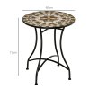 Outsunny 60 cm Mosaic Garden Table, Small Round Outdoor Side Table with Ceramic Top, Plant Stand for Patio, Balcony, Grey and Beige