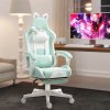 HOMCOM Gaming Chair for Adults with Cat Ears, Faux Leather Reclining Computer Chair with Footrest, Lumbar Support and Headrest, Height Adjustable Swivel Seat, Light Blue