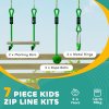 AIYAPLAY Zip Line for Kids Outdoor Adventures,7 Piece 10m Kids Slackline Kit with Wooden Monkey Bars, Metal Rings, Gripping Balls, Toddler Zip Line for Garden, Green