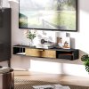 HOMCOM 120 cm Floating TV Stand Cabinet, Wall Mounted TV Cabinet with Open Compartments and Flip Door, Modern Entertainment Media Console for Living Room, Charcoal Grey