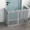 PawHut Freestanding Pet Gate 4 Panel Dog Barrier Folding Safety Fence with Support Feet up to 204cm Long 75cm Tall for Doorway Stairs, Grey