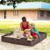 Outsunny Sand Pit Children's Plastic Sandpit w/ Water-Resistant Oxford Cover Bottom Fabric Liner kid Playset for 3-12 years old, Garden, Outdoor - (Brown)