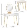 HOMCOM Dressing Table Set with LED Light, Round Mirror, Vanity Makeup Table with 2 Drawers and Cushioned Stool for Bedroom, White