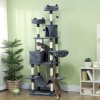 PawHut Cat Tree, 206cm Cat Tower with Sisal Scratching Posts and Board, Beds, Condos, Platforms, Hammocks, Toy Balls & Rope, Anti-Tip Kit, Kitten Activity Centre for Indoor, Dark Grey