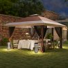 Outsunny 3.6 x 3.6m Pop Up Gazebo with Mesh Sides, UPF50+ Height Adjustable Party Tent Instant Event Shelter with Wheeled Carry Bag and Sand Bags for Garden, Patio, Brown