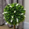 HOMCOM Set of 2 Decorative Artificial Plants Ball Trees with Lavender Flowers in Pot Fake Plants for Home Indoor Outdoor Decor, 60cm, White