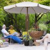 Outsunny 3.3m Wooden Garden Parasol Umbrella, Outdoor Sun Shade Canopy with 8 Bamboo Ribs, Ruffles and 4.7 cm Wood Pole for Balcony Deck Yard Market Beach Pool, Cream White