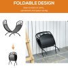Outsunny Metal Arced Firewood Log Holder Indoor Outdoor Folding Firewood Rack Fireplace Wood Storage Shelf w/ Leaf Pattern Design, Black, 43.5W x 36.5D x 41H cm