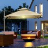 Outsunny 3 x 3(m) Cantilever Roma Parasol Garden Sun Umbrella, Two-tier 250g Polyester Sun Shade with LED Solar Light, Aluminium Frame, Cross Base 360 Degrees Rotating Khaki