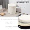 HOMCOM 40cm Round Storage Ottoman, Corduroy Footstool with Removable Lid and Legs, Vanity Stool for Living Room, Bedroom