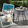 Outsunny ??60 cm Garden Round Coffee Table,  Outdoor Side Table with Tempered Glass Printed Table Top and Foot Pads for Porch, Balcony, Tan Brown