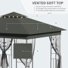 Outsunny 3(m) x 3(m) Garden Gazebo, Double Roof Outdoor Gazebo Canopy Shelter with Netting, Solid Steel Frame, for Garden, Lawn and Deck, Grey