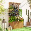 Outsunny Wooden Planter with Trellis, Freestanding Raised Garden Bed with Drainage Holes, Outdoor Planter Box with Liner for Vegetables, Herbs and Flowers, Natural