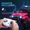 AIYAPLAY Kids Ride On Car, 12V Battery Powered Electric Truck with 4 Spring Suspension Wheels, Parental Remote Control, Music Horn LED Lights, Pink