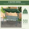Outsunny 3 Seater Canopy Swing Chair Outdoor Garden Bench with Adjustable Canopy and Metal Frame - Green Stripes