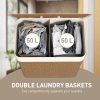 HOMCOM Double Laundry Basket with Lid, 100L Bamboo Laundry Hamper with Rope Handles, Washing Basket with Removable Liner for Bathroom, Bedroom