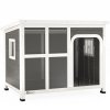 PawHut Outdoor Dog Kennel, Wooden Dog House Shelter with Asphalt Openable Top, Removable Floor, Clear Front Panel, Curtain, Windows, for Small, Medium Puppies, 90 x 62 x 71cm, Light Grey
