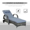 Outsunny Rattan Sun Lounger, Garden Lounger Recliner with Wheels and Adjustable Backrest, Outdoor Reclining Sunbed Garden Chair with Cushion and Headrest for Patio, Beach, Terrace, Grey