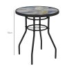 Outsunny ??60 cm Garden Round Coffee Table,  Outdoor Side Table with Tempered Glass Printed Table Top and Foot Pads for Porch, Balcony, Multicolour