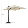 Outsunny 2.5 x 2.5m Patio Offset Parasol Umbrella Cantilever Hanging Aluminium Sun Shade Canopy Shelter 360 Rotation with Crank Handle and Cross Base, Cream White