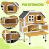 PawHut Wooden Outdoor Cat House, 2 Tiers Cat Shelter with Openable Asphalt Roof, Removable Panel, Escape Doors, Jumping Platform, Terrace, for 1-2 Cats - Yellow