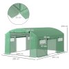 Outsunny 4 x 3 x 2m Polytunnel Greenhouse with 3 Roll-up Doors and Mesh Windows, Walk-in Garden Tunnel Warm House Tent with UV-resistant PE Cover and Galvanised Steel Frame, Green