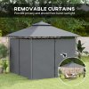 Outsunny 3 x 3 m Garden Gazebo, Double Roof Metal Gazebo with Curtains and Solar-Powered LED Lights, Outdoor Canopy Shelter for Patio, Deck, Dark Grey