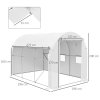 Outsunny 3 x 2 m Polytunnel Greenhouse with Zipped Roll-up Door and Mesh Windows, Walk-in Greenhouse with PE Cover and Galvanised Steel Frame, White