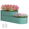 Outsunny 2-Tier Raised Garden Bed, Outdoor Galvanised Planter Box with Safety Edging and Gloves, Metal Raised Bed with Open Bottom for Vegetables, Flowers, Fruits and Herbs, Dark Green
