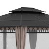 Outsunny 3.6 x 3 (m) Outdoor Polycarbonate Gazebo, Double Roof Hard Top Gazebo with Galvanised Steel Frame, Nettings & Curtains for Garden, Lawn, Patio and Deck