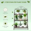 Outsunny 3 Tier Metal Plant Stand, Ladder Flower Pot Display Shelf, Storage Organiser Rack for Indoor Outdoor Patio Balcony Garden