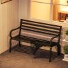 Outsunny 2 Seater Metal Garden Park Bench Porch Chair Furniture Patio Outdoor Park Loveseat Seat Black