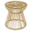 Outsunny Outdoor Coffee Table, Round PE Rattan Side Table with Tempered Glass Table Top, Hollow Drum Design for Garden, Balcony, Patio, Natural