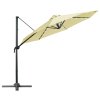 Outsunny 3(m) Cantilever Roma Parasol Patio Sun Umbrella with Crank & Tilt LED Solar Light Cross Base 360 Rotating Outdoor, Beige