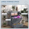 PawHut Pet Feeder Station, Dog Food Storage Container w/ Raised Dog Bowls, Hanger, for Food and Water - Grey