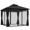 Outsunny 3 x 3 (m) Outdoor Polycarbonate Gazebo, Double?Roof Hard Top Gazebo with?Galvanised Steel Frame, Nettings?&?Curtains for Garden, Lawn, Patio and Deck, Dark Grey