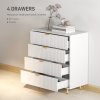 HOMCOM Bedroom Chest of Drawers with 4 Drawers, Fluted Dresser with Gold Tone Handles, Storage Cabinet for Bedroom, Living Room, Hallway, Entryway, White