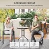 Outsunny 3 Pieces Garden Dining Set, 2 Seater Garden Furniture with High Back Stackable Chairs and Round Glass Top Table, Outdoor Bistro Set for Patio, Black