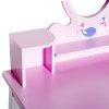 HOMCOM 2 PCS Kids Wooden Dressing Table and Stool Girls Vanity Table Makeup Table Set with Mirror Drawers Role Play Toy for Toddlers Age 3 Years +, Pink and White