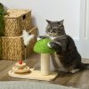 PawHut 26cm Cat Scratching Post, Mushroom-Shaped Cat Post with Toy Balls, Feather, Sisal Scratch Post for Indoor Cats - Natural tone and green