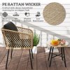 Outsunny 3 Piece Rattan Bistro Set, Patio Wicker Conversation Furniture Set with 2 Chairs, Tempered Glass Table, Cushions, Adjustable Foot Pads, for Garden, Balcony, Nature Wood Finish
