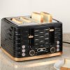 HOMCOM 4 Slice Toaster with 7 Browning Levels, High Lift, Reheat/Defrost/Cancel, Self-centring Function, Removable Crumb Tray, Auto Off, 1600W, Black Water Ripple Texture