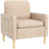HOMCOM One Seater Sofa for Living Room, Modern Fabric Armchair with Wood Legs and 2 Pockets, Accent Chair for Bedroom and Home Office