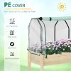 Outsunny Raised Garden Bed with PE Greenhouse Cover, Outdoor Elevated Wood Planter Box for Herbs and Vegetables, Use for Patio, Garden, Balcony, 121 x 55 x 117cm, Nature Wood Finish