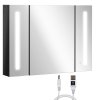 kleankin LED Bathroom Cabinet with Mirror, Wall Mounted Dimmable Brightness Storage Organiser with 3 Mirrored Doors and Adjustable Shelves, Memory Function, USB Charge, High Gloss Black